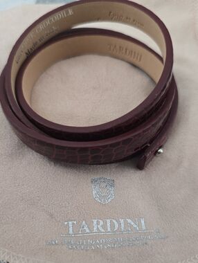 NIB Tardini Italy Genuine Crocodile Double Wrap Leather Bracelet Burgundy